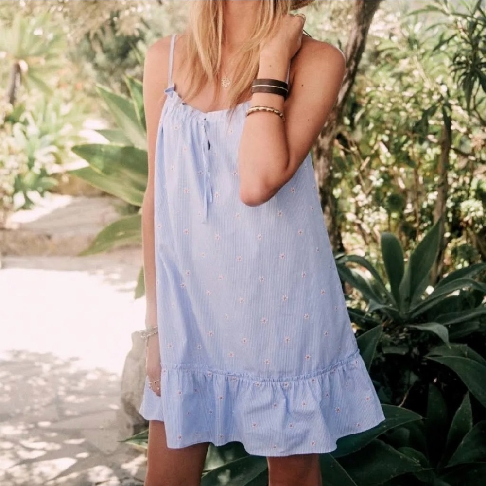 Sezane Sido Blue Daisy Embroidered Dress